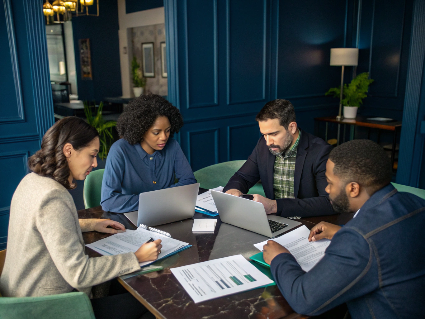 Credit repair specialists reviewing client financial portfolio